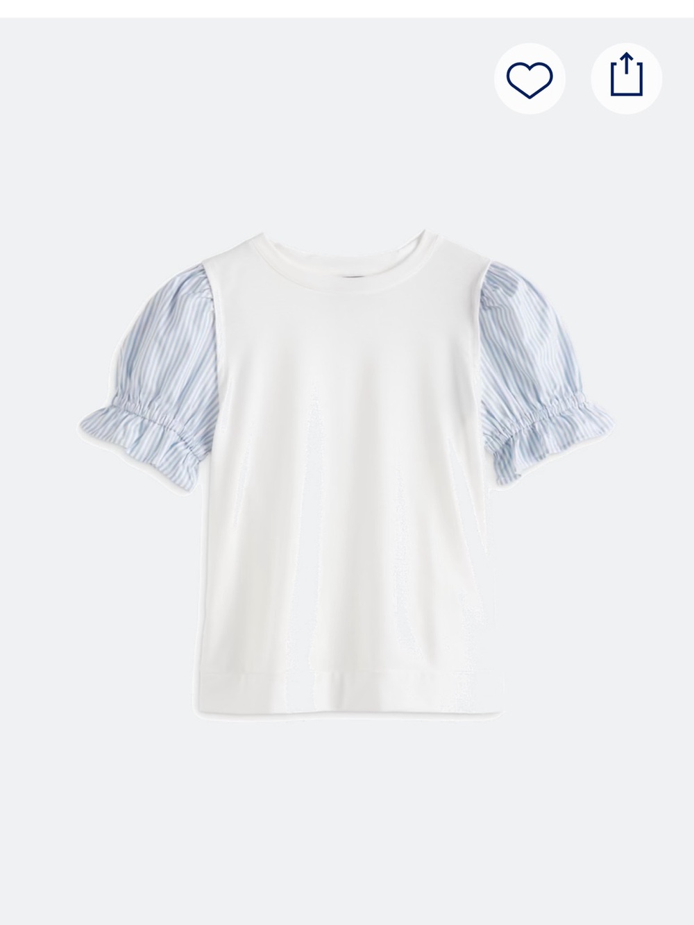 bobeau white Top with Light Blue Striped Puff Sleeves size small